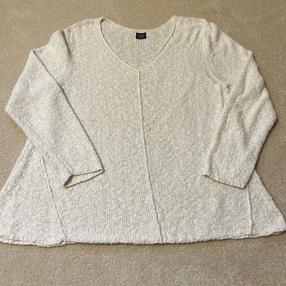 Eileen Fisher woman’s Beige cotton/linen long sleeve knit sweater Approx…